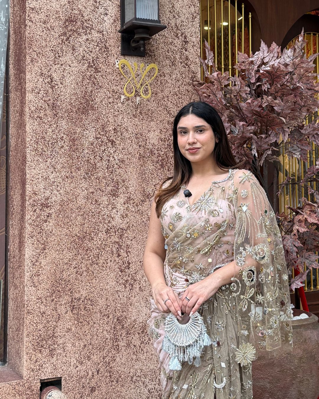 Asna Oberoi in our Kala Mini Silver Bag