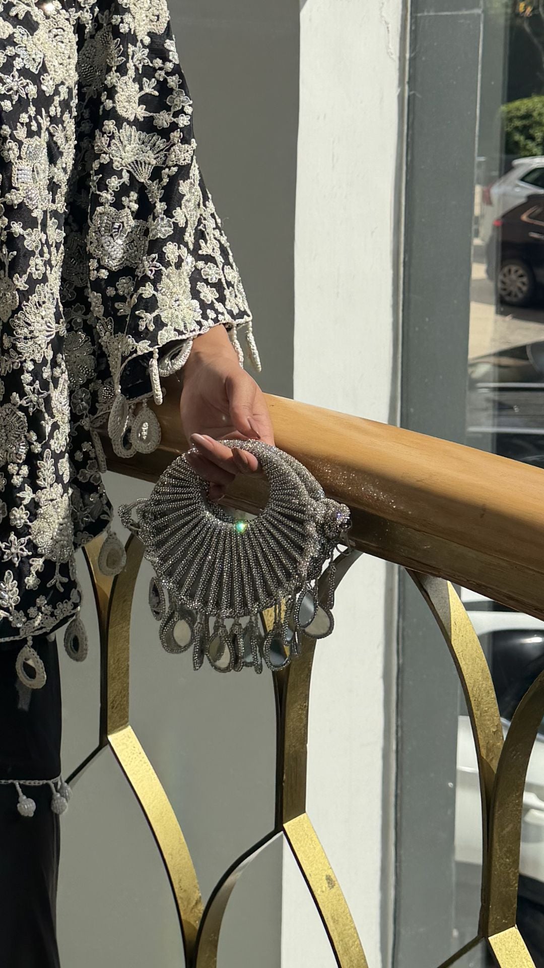Glided Halo Embellished Bag - Silver