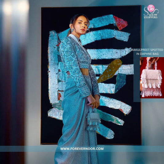 Rakul Preet in our Daphne Crystal Bag-Silver