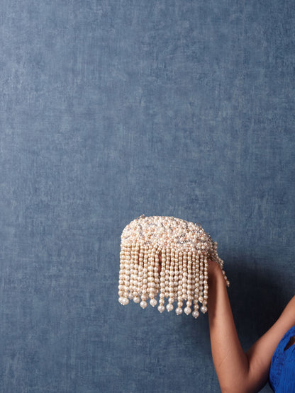 Beige Embellished Zuri Oval Clutch