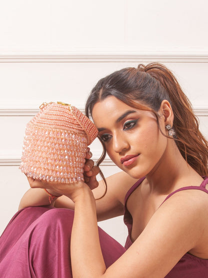 Khushnaz in our Pink Starry Roohi Bucket Bag