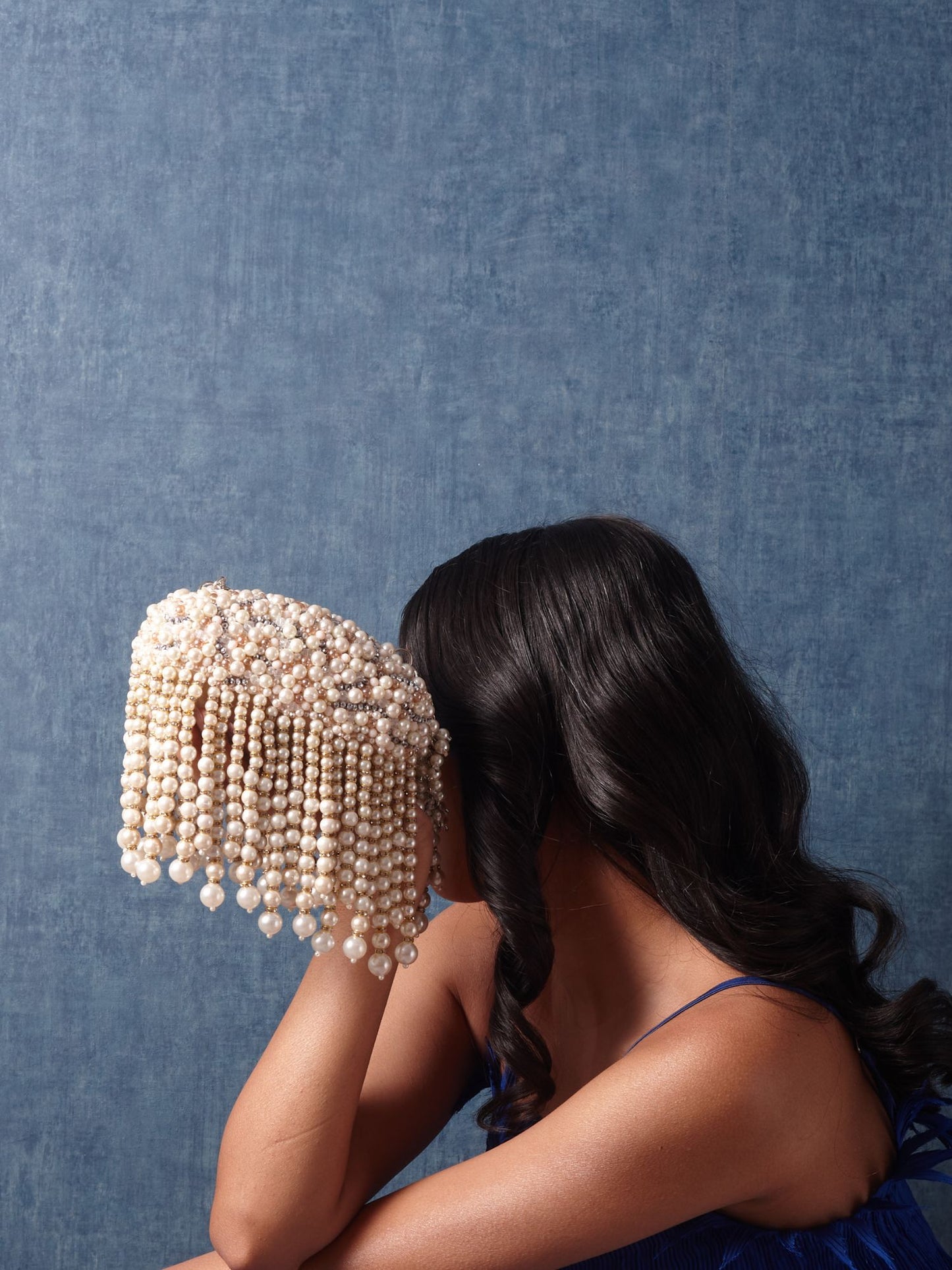 Beige Embellished Zuri Oval Clutch