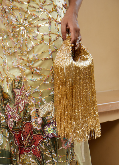 Golden Embellished Zaha Tasselled Cutdana Bag