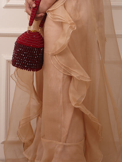 Trishala in our Red Starry Roohi Bucket Bag