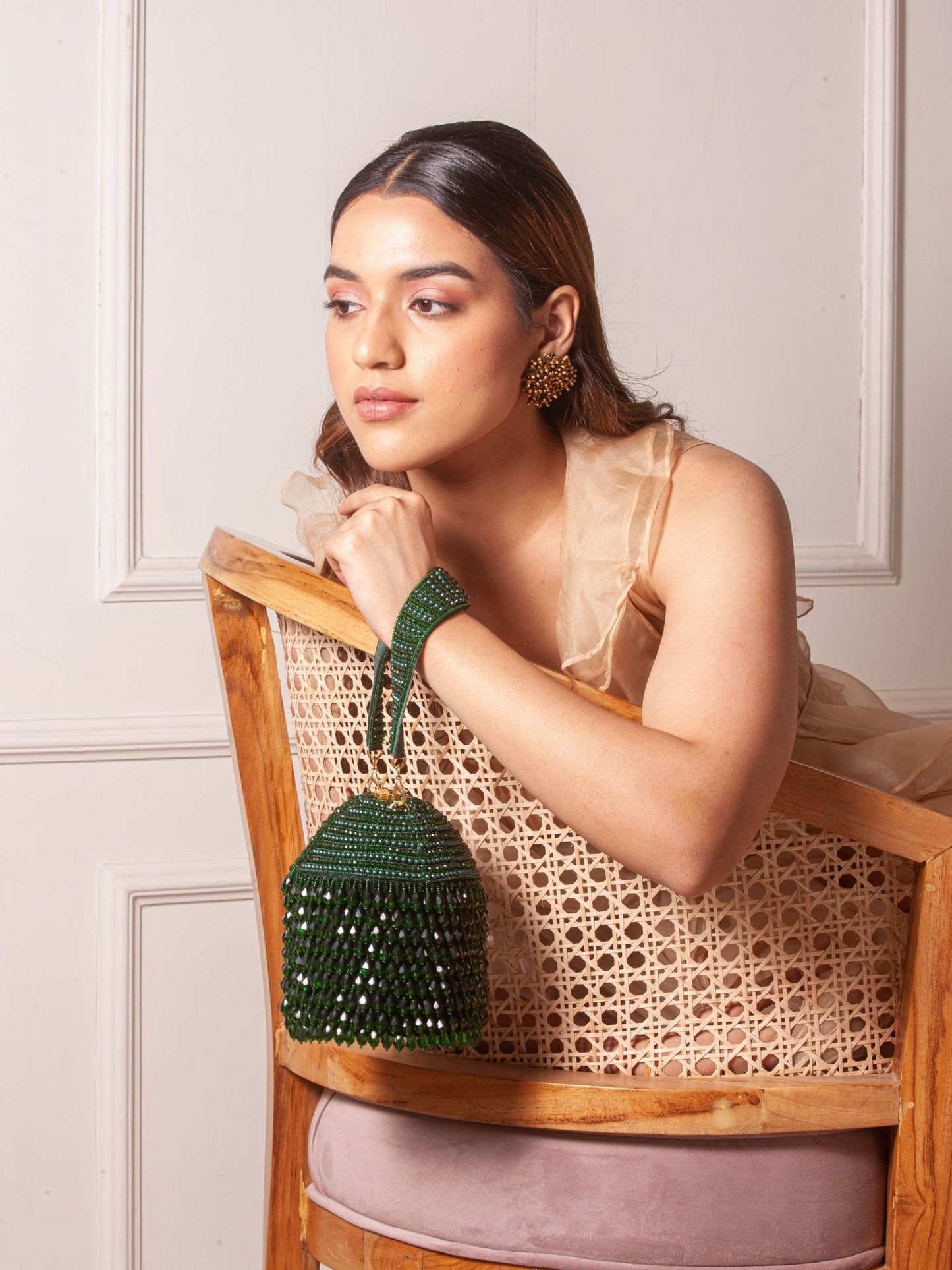 Juhi Godambe in our Green Starry Roohi Bucket Bag