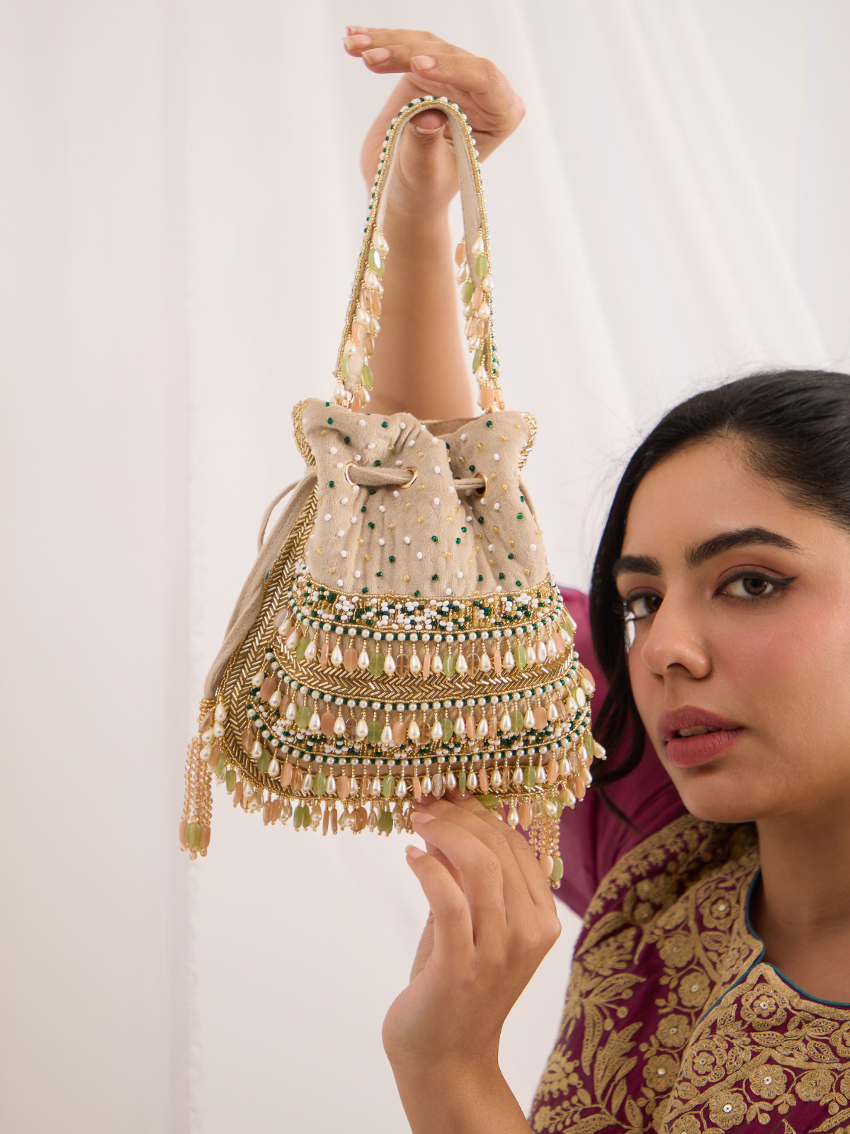 Zaraha Potli- Peach Green Beige