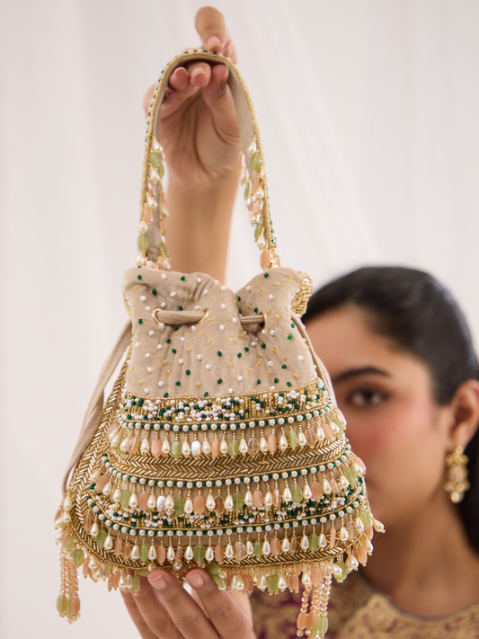 Zaraha Potli- Peach Green Beige