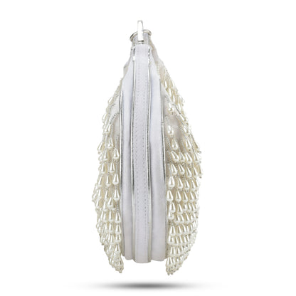 Ivory Embellished Venti Pearl Tasselled Hobo Bag