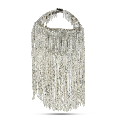 Silver Embellished Zaha Tasselled Cutdana Bag