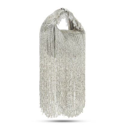 Silver Embellished Zaha Tasselled Cutdana Bag
