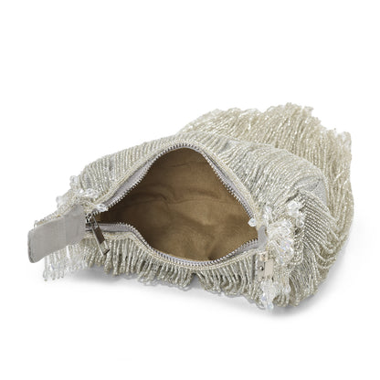 Silver Embellished Zaha Tasselled Cutdana Bag