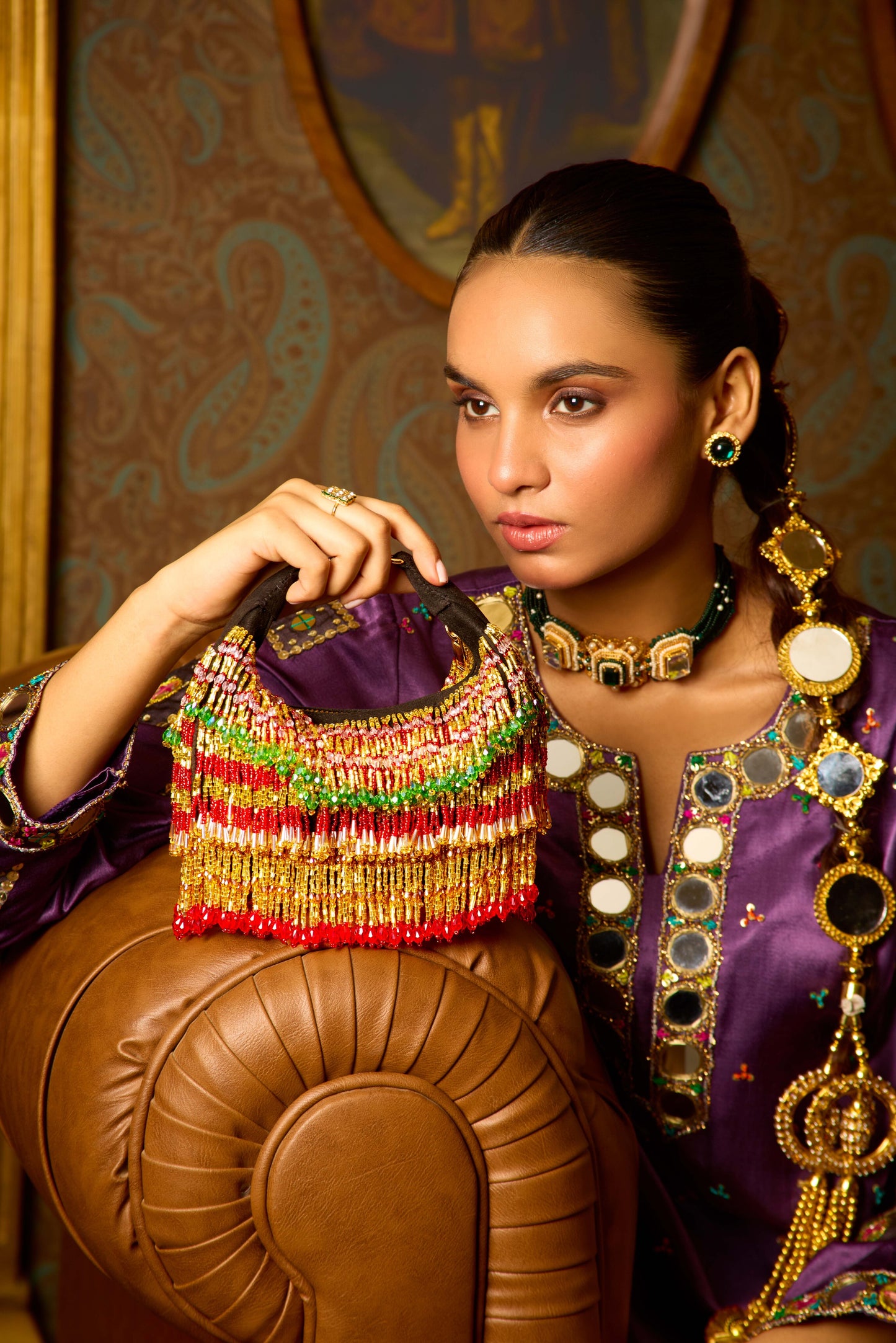 Ankita Arora In our Faiza Boat Bag -Golden Red