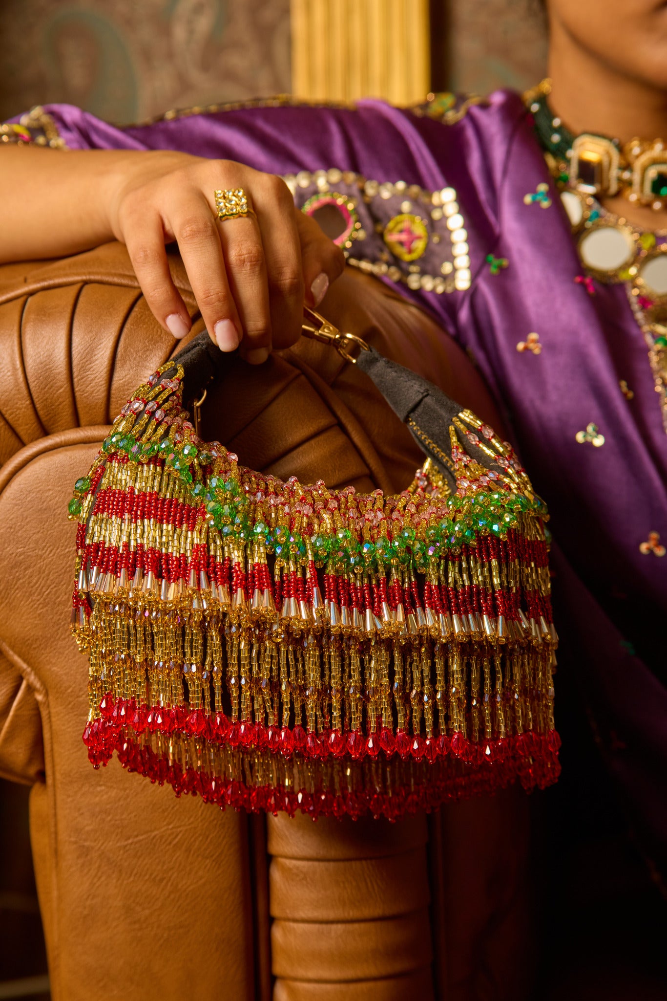 Ankita Arora In our Faiza Boat Bag -Golden Red
