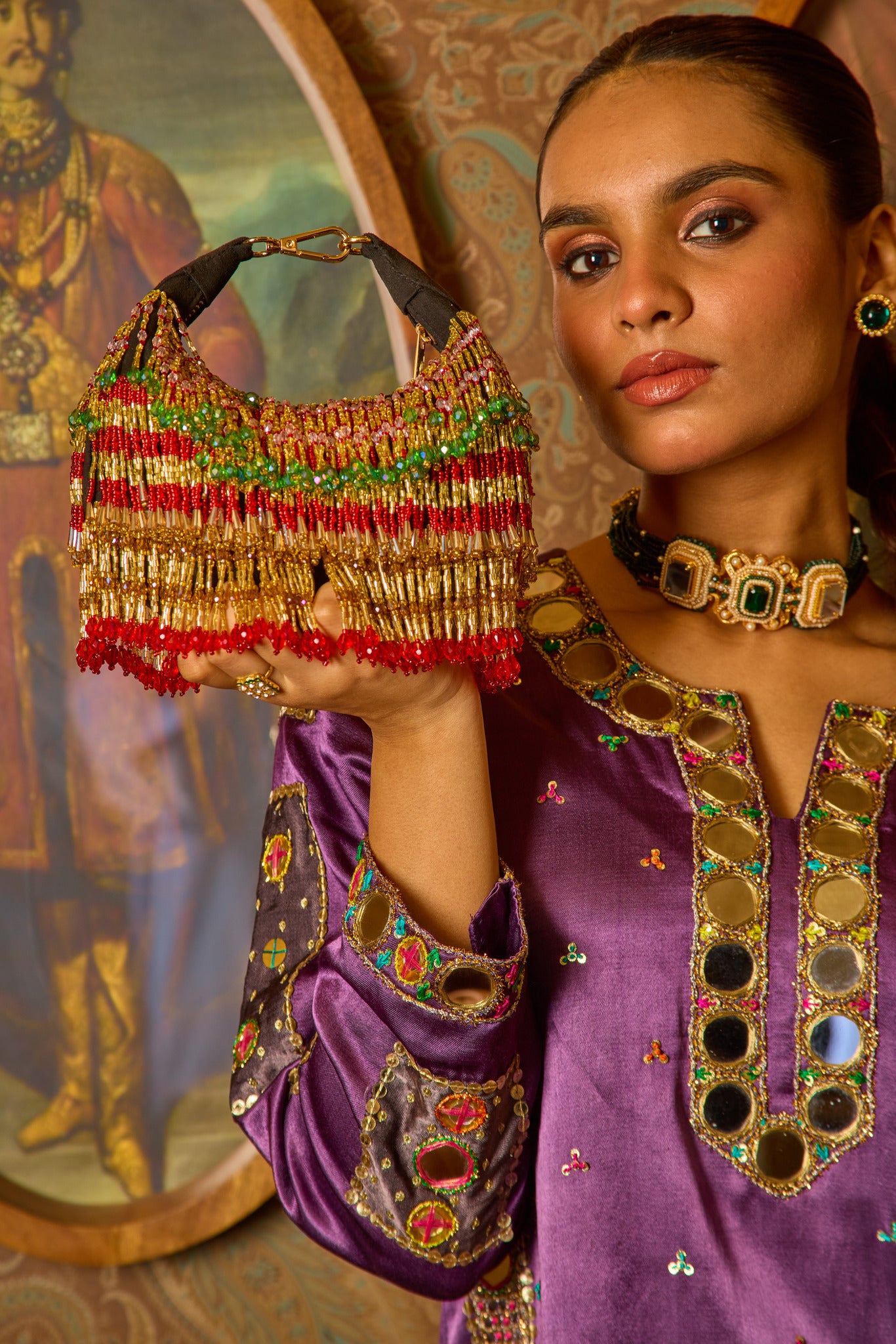 Ankita Arora In our Faiza Boat Bag -Golden Red