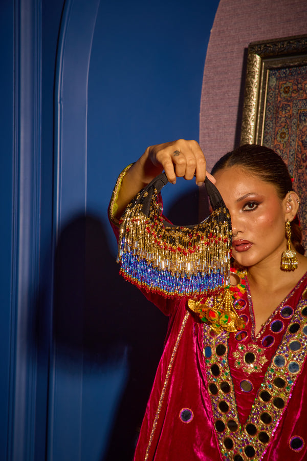 Faiza Boat Bag -Golden Blue
