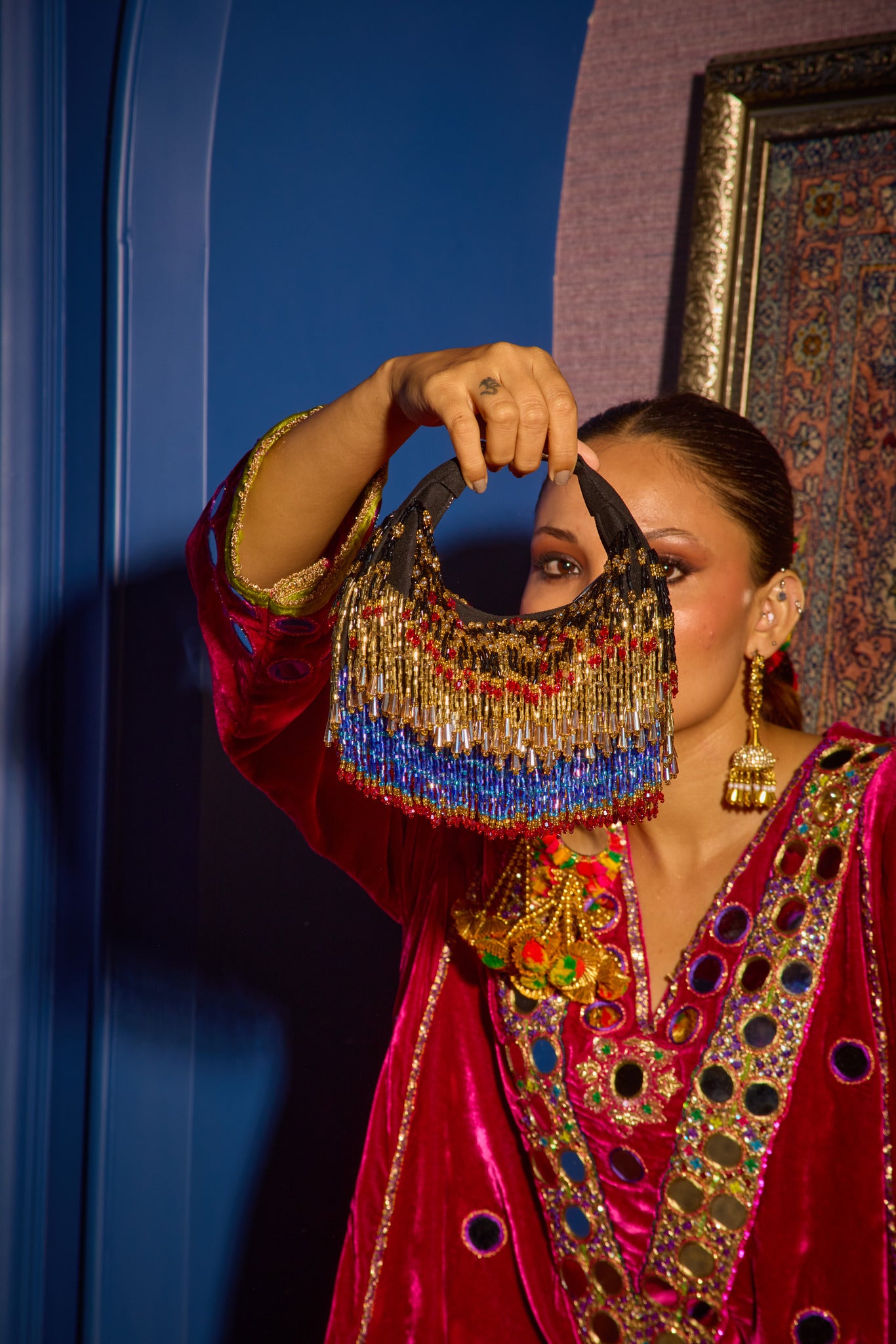 Faiza Boat Bag -Golden Blue