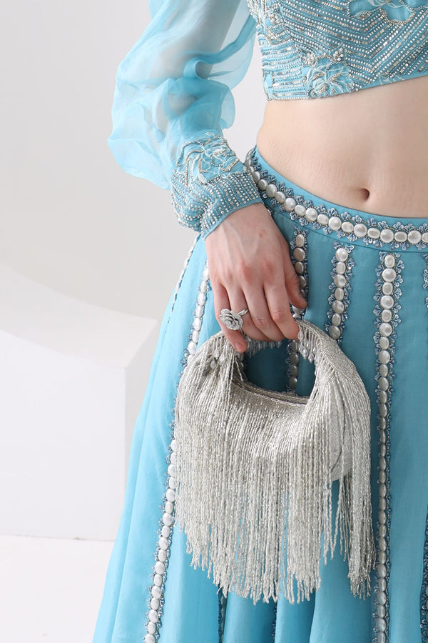 Silver Embellished Zaha Tasselled Cutdana Bag