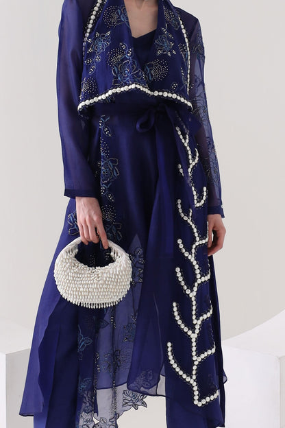 Ivory Embellished Venti Pearl Tasselled Hobo Bag