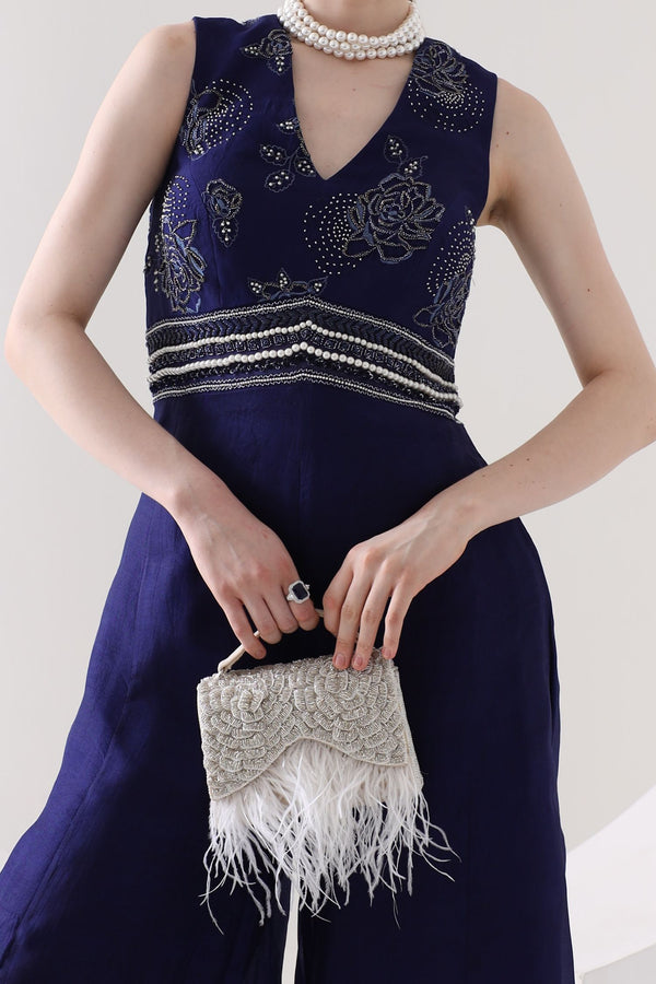 Silver Embellished Furcharm Cutdana Embroidered Bag