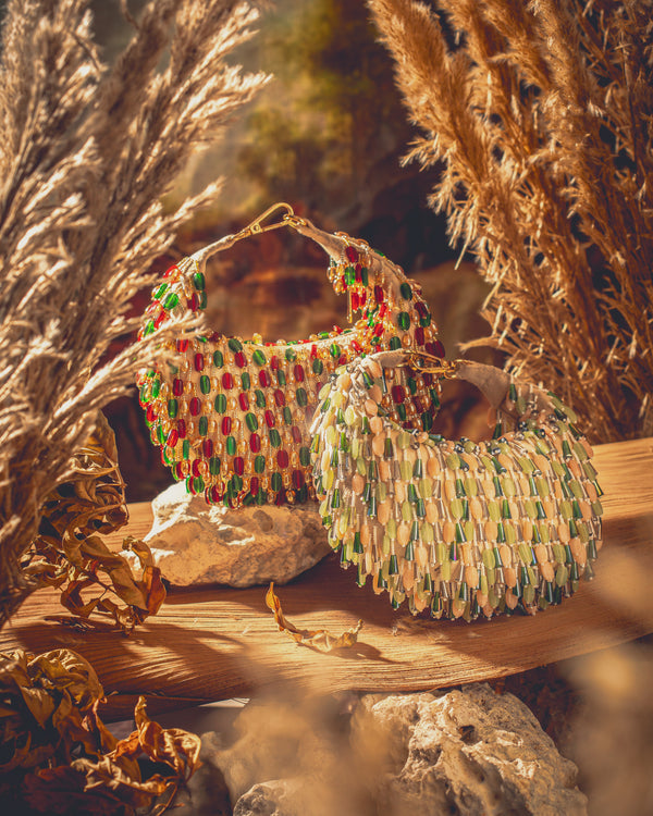 Nano Stone Crystal Boat Bag - Peach Green