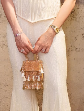 Aashna Jolly Spotted in our Golden Daphne Crystal Bag